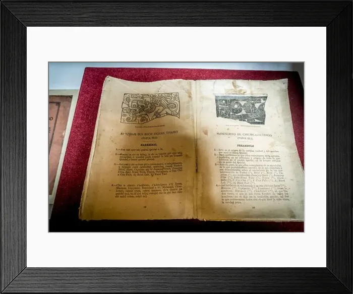Framed Print : libro sagrado Popol Vuh, museo de la plaza central Framed Print : libro sagrado Popol Vuh, museo de la plaza central
