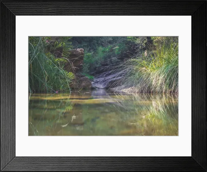 Framed Print : Transparent Cirat river at Province of Castellon in Spain amid the grasses and rocks Framed Print : Transparent Cirat river at Province of Castellon in Spain amid the grasses and rocks
