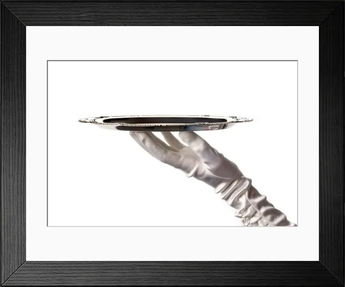 Framed Print : hand holding silver tray Framed Print : hand holding silver tray