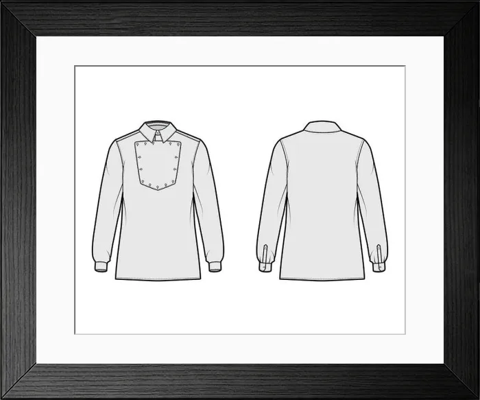 Framed Print : Shirt cavalry Officer technical fashion illustration with bib Framed Print : Shirt cavalry Officer technical fashion illustration with bib