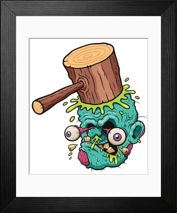 Framed Print : Vector illustration of Cartoon funny hammer banging zombie head Framed Print : Vector illustration of Cartoon funny hammer banging zombie head