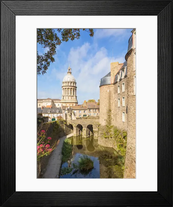 Framed Print : Fortified city of Boulogne-sur-Mer, bridge to castle in foreground, dome of Basilica in background Framed Print : Fortified city of Boulogne-sur-Mer, bridge to castle in foreground, dome of Basilica in background
