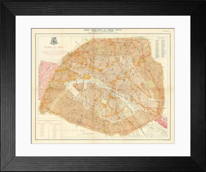 Framed Print : Paris showing 1854-1871 Haussmann boulevard renovations / realignments 1905 map Framed Print : Paris showing 1854-1871 Haussmann boulevard renovations / realignments 1905 map