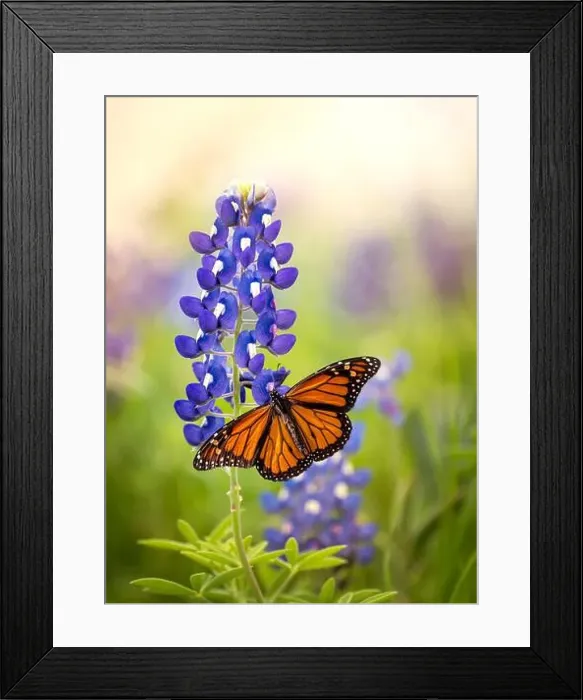 Framed Print : Monarch butterfly (Danaus plexippus) on Texas Bluebonnet flower (Lupinus texensis) Framed Print : Monarch butterfly (Danaus plexippus) on Texas Bluebonnet flower (Lupinus texensis)