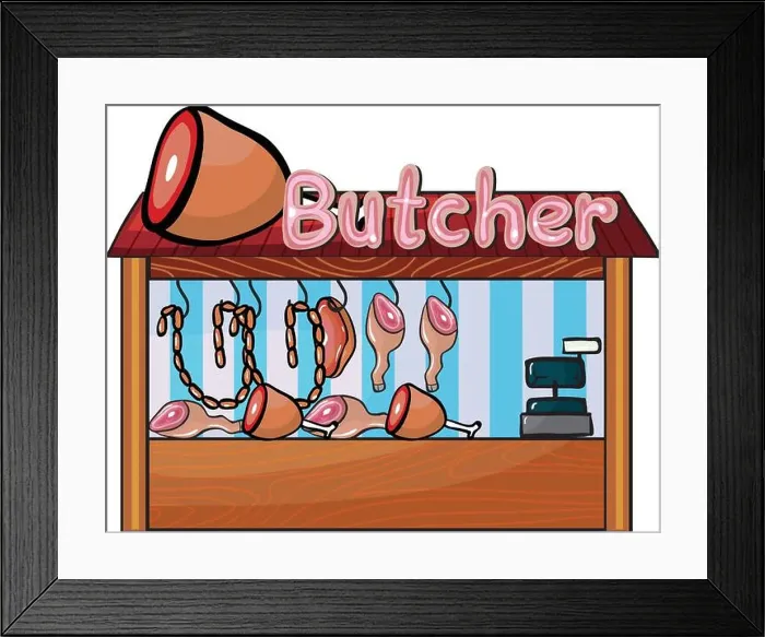 Framed Print : A butcher shop illustration Framed Print : A butcher shop illustration