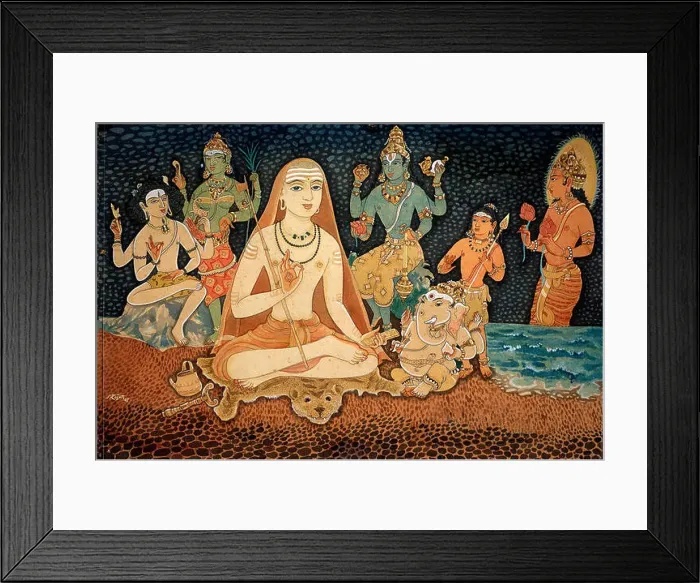 Framed Print : Sanyasin monk sadhu saint ascetic Swami Adi Shankara Adi Shankaracharya sitting on tiger skin Lord Ganesh Lord Shiva Framed Print : Sanyasin monk sadhu saint ascetic Swami Adi Shankara Adi Shankaracharya sitting on tiger skin Lord Ganesh Lord Shiva