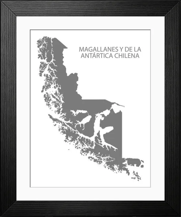 Framed Print : Magallanes y de la Antartica Chilena Chile Map in grey Framed Print : Magallanes y de la Antartica Chilena Chile Map in grey