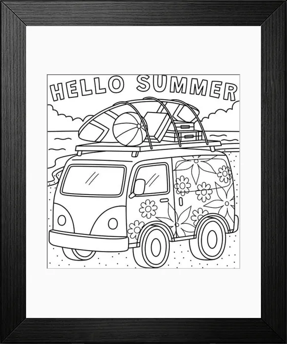 Framed Print : Hello Summer Coloring Page for Kids Framed Print : Hello Summer Coloring Page for Kids