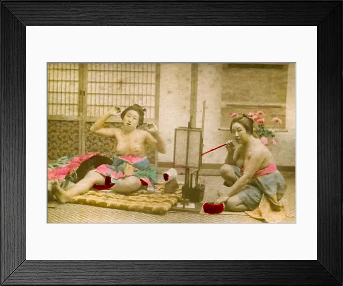 Framed Print : Colorized photo of two semi nude Japanese girls, circa 1870 Framed Print : Colorized photo of two semi nude Japanese girls, circa 1870