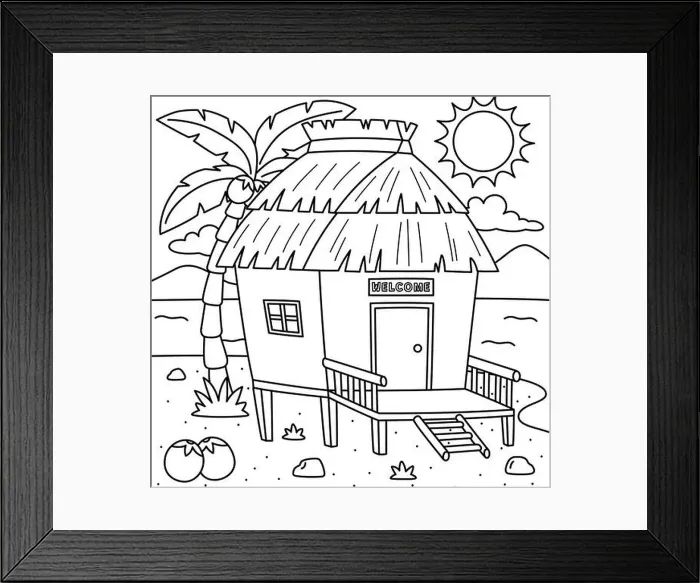 Framed Print : Nipa Hut Summer Coloring Page for Kids Framed Print : Nipa Hut Summer Coloring Page for Kids