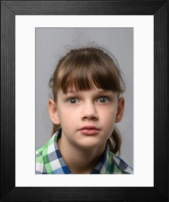 Framed Print : Portrait of ten year old girl in shock with bulging eyes, European appearance, close-up Framed Print : Portrait of ten year old girl in shock with bulging eyes, European appearance, close-up