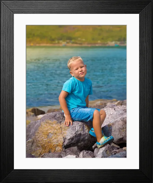Framed Print : Cute caucasian boy at seaside Framed Print : Cute caucasian boy at seaside