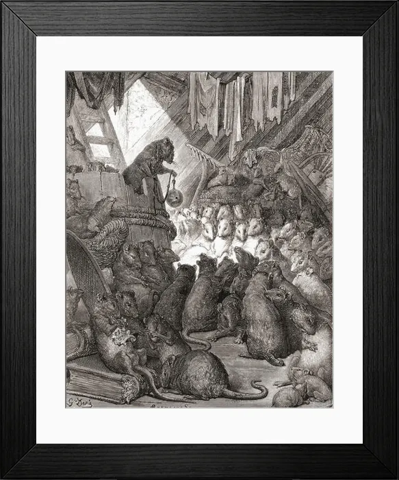 Framed Print : Gustave Doré's illustration of La Fontaine's fable The Mice in Council (Conseil tenu par les rats) Framed Print : Gustave Doré's illustration of La Fontaine's fable The Mice in Council (Conseil tenu par les rats)