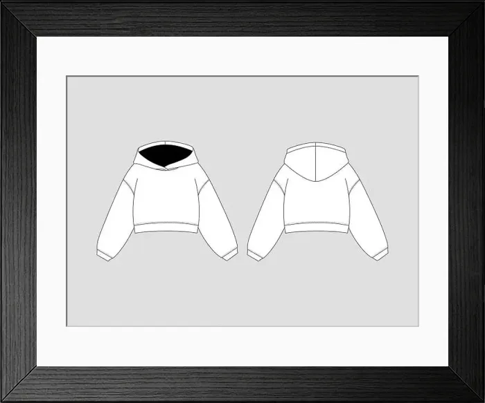 Framed Print : Cropped Hoodie Mockup Template Crop Hoodie Vector Flat Technical Drawing Hoodie Mock-up Illustration Template Framed Print : Cropped Hoodie Mockup Template Crop Hoodie Vector Flat Technical Drawing Hoodie Mock-up Illustration Template