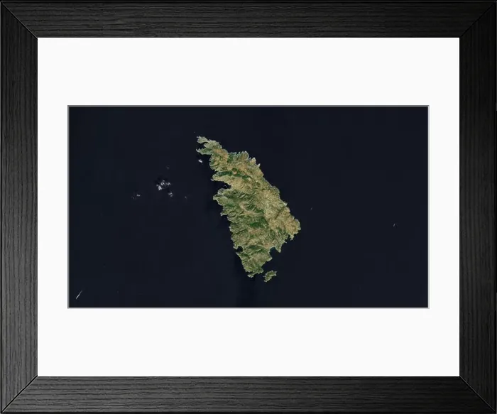 Framed Print : Sifnos Island in the Aegean Sea on a satellite image taken in September 12, 2023 Framed Print : Sifnos Island in the Aegean Sea on a satellite image taken in September 12, 2023