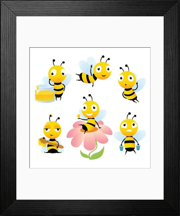 Framed Print : Cartoon bees. Funny illustrations of characters isolate Framed Print : Cartoon bees. Funny illustrations of characters isolate