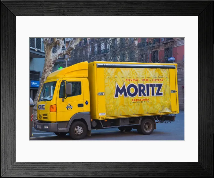 Framed Print : Moritz beer delivery lorry Eixample district Barcelona Catalunya Spain Europe Framed Print : Moritz beer delivery lorry Eixample district Barcelona Catalunya Spain Europe