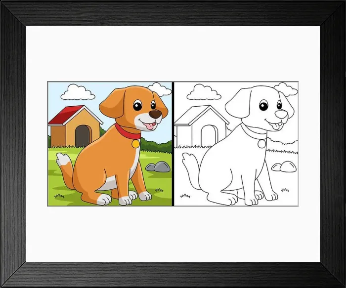 Framed Print : Dog Coloring Page Colored Illustration Framed Print : Dog Coloring Page Colored Illustration