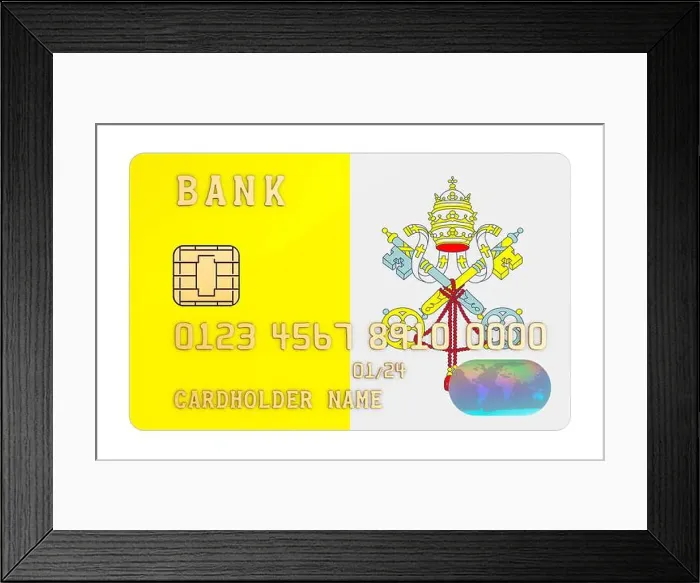 Framed Print : Bank credit card featuring Vatican flag Framed Print : Bank credit card featuring Vatican flag