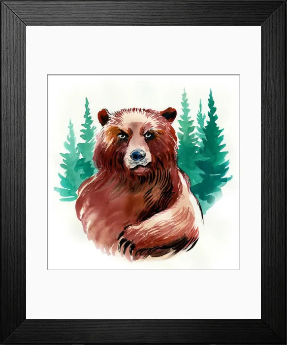 Framed Print : Big grizzly bear. Watercolor painting Framed Print : Big grizzly bear. Watercolor painting