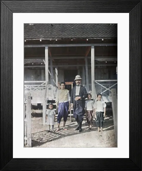 Framed Print : Siem Reap, Cambodia, Indochina A Cambodian civil servant (?) and his family Framed Print : Siem Reap, Cambodia, Indochina A Cambodian civil servant (?) and his family