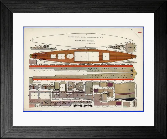 Framed Print : Recortable infantil. Construcción de barcos. Buque de guerra. Editorial Roma. Barcelona, año 1963 Framed Print : Recortable infantil. Construcción de barcos. Buque de guerra. Editorial Roma. Barcelona, año 1963
