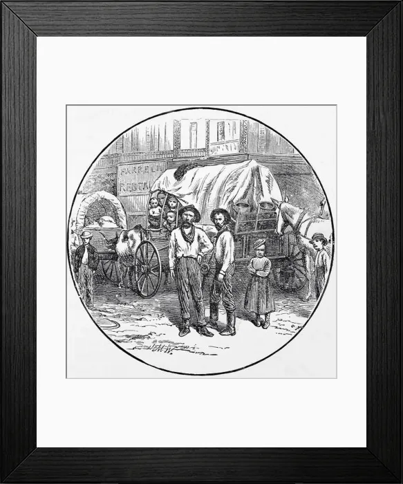 Framed Print : A 19th Century and newly arrived emigrant family and their wagon in Kansas Framed Print : A 19th Century and newly arrived emigrant family and their wagon in Kansas