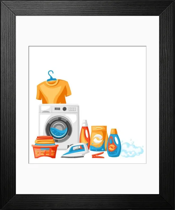 Framed Print : Laundry service background with professional items Framed Print : Laundry service background with professional items