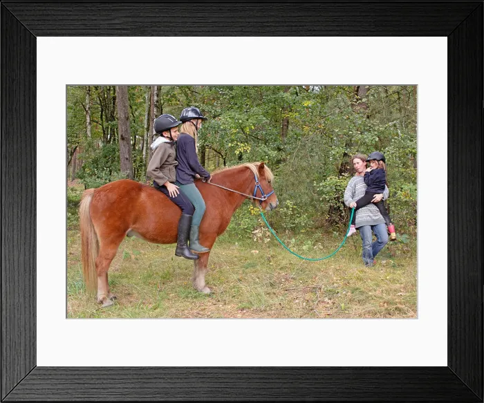 Framed Print : children horseback riding in a forest Framed Print : children horseback riding in a forest