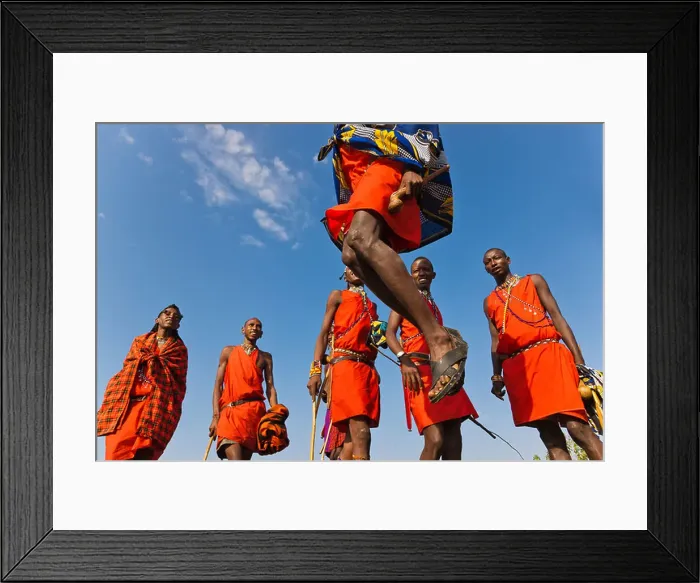 Framed Print : Masai tribespeople performing jumping dance, Masai Mara, Kenya Framed Print : Masai tribespeople performing jumping dance, Masai Mara, Kenya