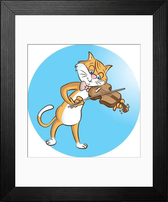 Framed Print : vector illustration of cat playing violin on blue background Framed Print : vector illustration of cat playing violin on blue background