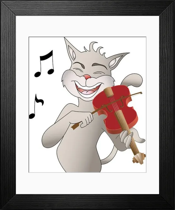 Framed Print : singing cat and violin vector Framed Print : singing cat and violin vector