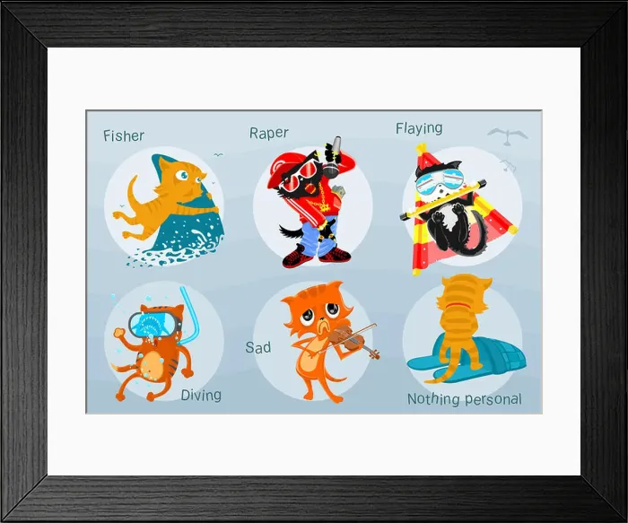 Framed Print : Cat Set