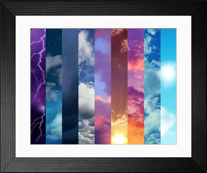 Framed Print : Photos of sky during different weather, collage Framed Print : Photos of sky during different weather, collage