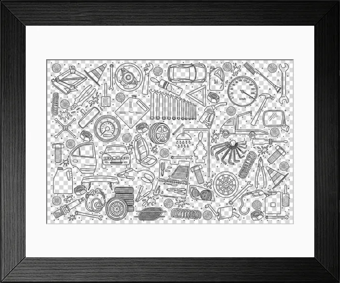 Framed Print : Car service doodle set Framed Print : Car service doodle set