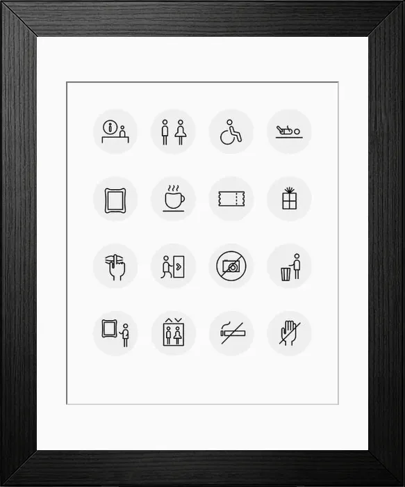 Framed Print : Set of pictogram icons related to museum Framed Print : Set of pictogram icons related to museum