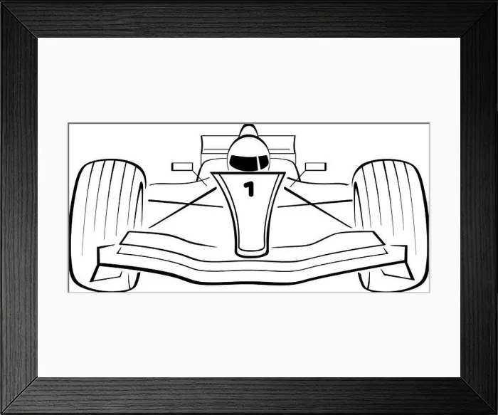 Framed Print : F1 racing car. Black and white vector illustration for coloring book Framed Print : F1 racing car. Black and white vector illustration for coloring book
