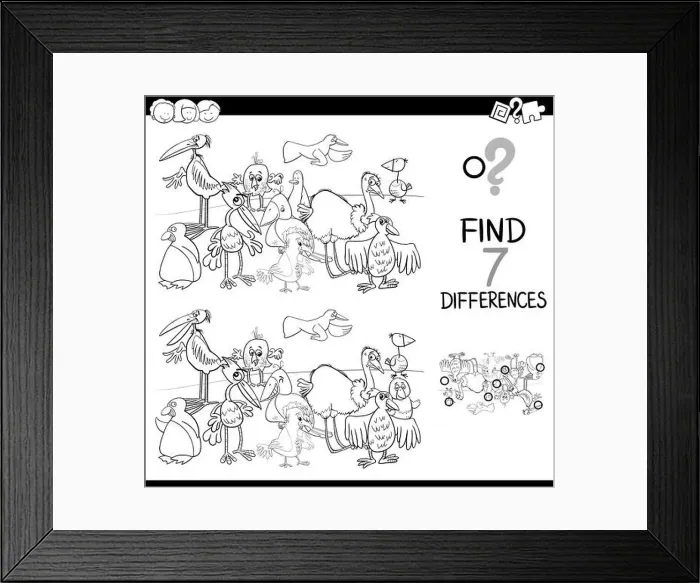 Framed Print : spot the difference with birds coloring book Framed Print : spot the difference with birds coloring book