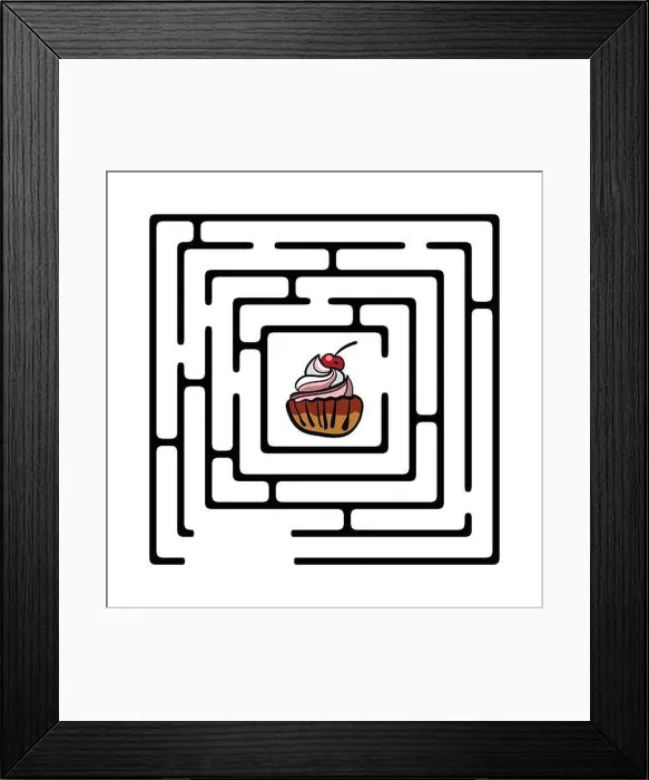 Framed Print : Illustration of simple maze with cupcake Framed Print : Illustration of simple maze with cupcake