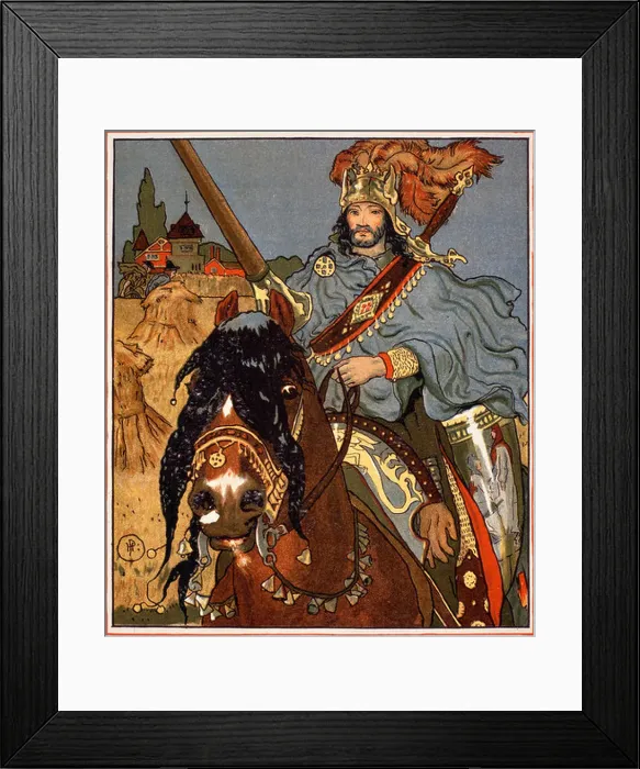 Framed Print : Sir Lancelot on horseback by Howard Pyle from The Lady of Shalott book by Alfred Tennyson (1853-1911) USA Illinois