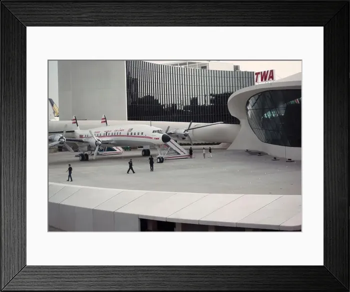 Framed Print : TWA hotel with airliner at JFK airport in Queens NYC Framed Print : TWA hotel with airliner at JFK airport in Queens NYC