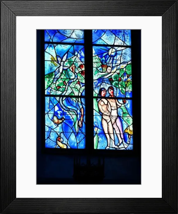 Framed Print : Chagall window with motive of the temptation of Adam and Eve in paradise Framed Print : Chagall window with motive of the temptation of Adam and Eve in paradise