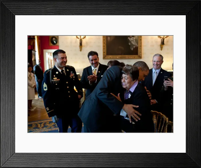 Framed Print : US President Barack Obama hugs Bertha Petry Framed Print : US President Barack Obama hugs Bertha Petry
