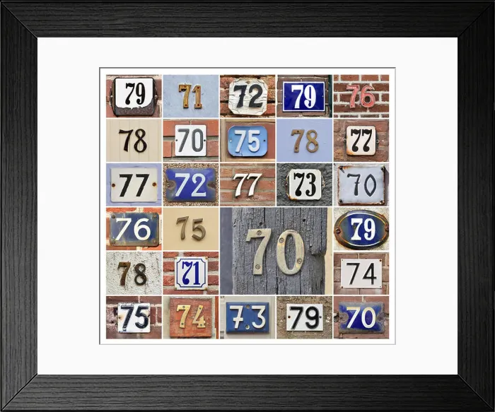 Framed Print : Collage of House numbers 70s Framed Print : Collage of House numbers 70s