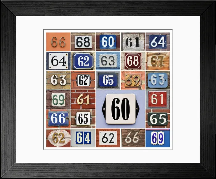 Framed Print : Collage of House numbers 60s Framed Print : Collage of House numbers 60s