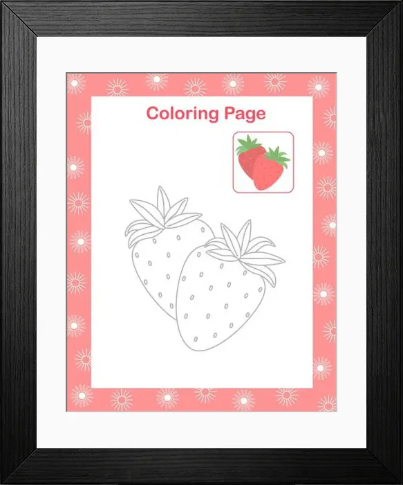 Framed Print : Strawberry fruit simple cartoon coloring page with sample image vector illustration Framed Print : Strawberry fruit simple cartoon coloring page with sample image vector illustration