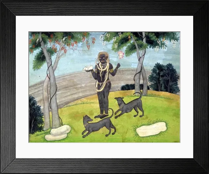 Framed Print : English: Painting. Śiva as Bhairava with two dogs. Painted on paper.. circa 1820. Unknown 289 Kala Bhairava