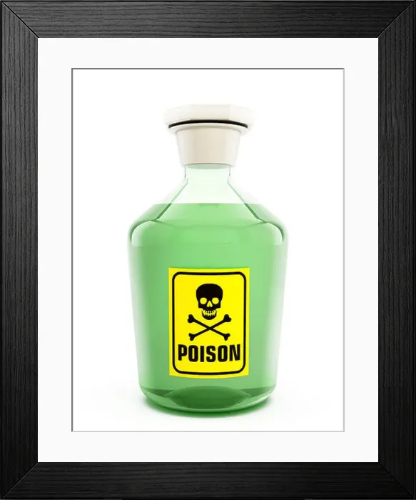 Framed Print : Poison bottle containing a green substance Framed Print : Poison bottle containing a green substance