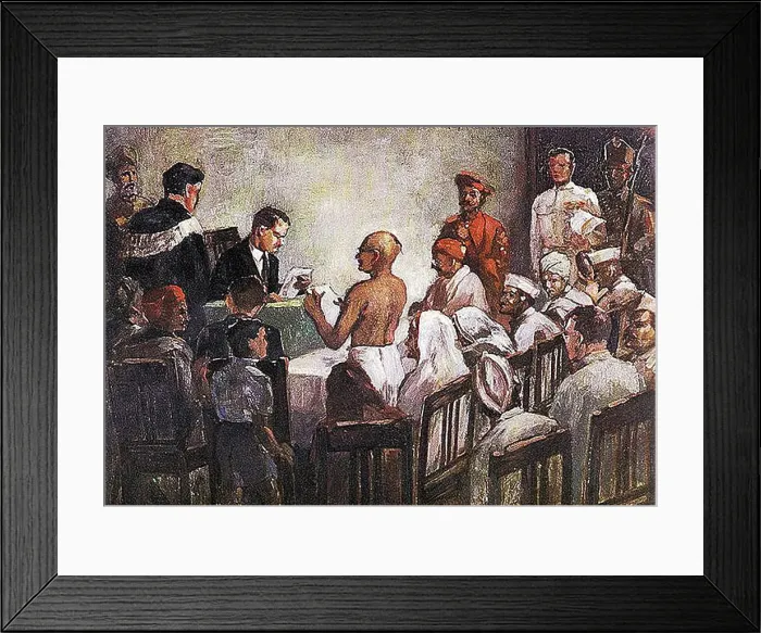 Framed Print : Painting of The Great Trial of Mahatma Gandhi, Ahmadabad, Gujarat, India, Asia, 18 March 1922, old vintage 1900s picture Framed Print : Painting of The Great Trial of Mahatma Gandhi, Ahmadabad, Gujarat, India, Asia, 18 March 1922, old vintage 1900s picture