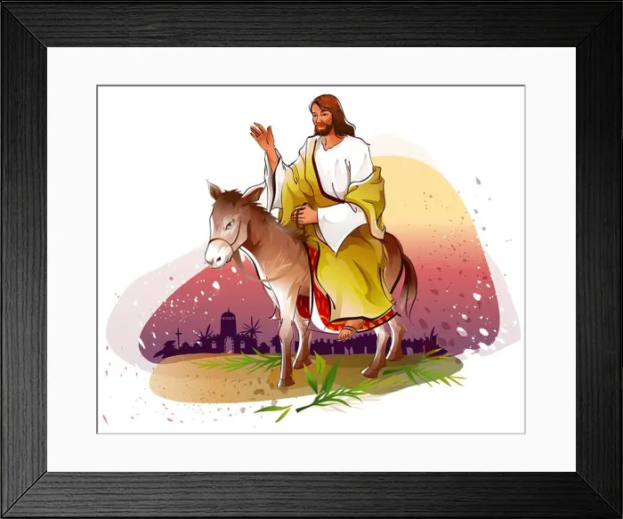 Framed Print : Jesus Christ riding a donkey and blessing Framed Print : Jesus Christ riding a donkey and blessing